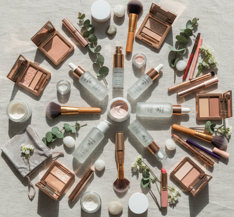 circle photo of beauty supplies, make a real photo
